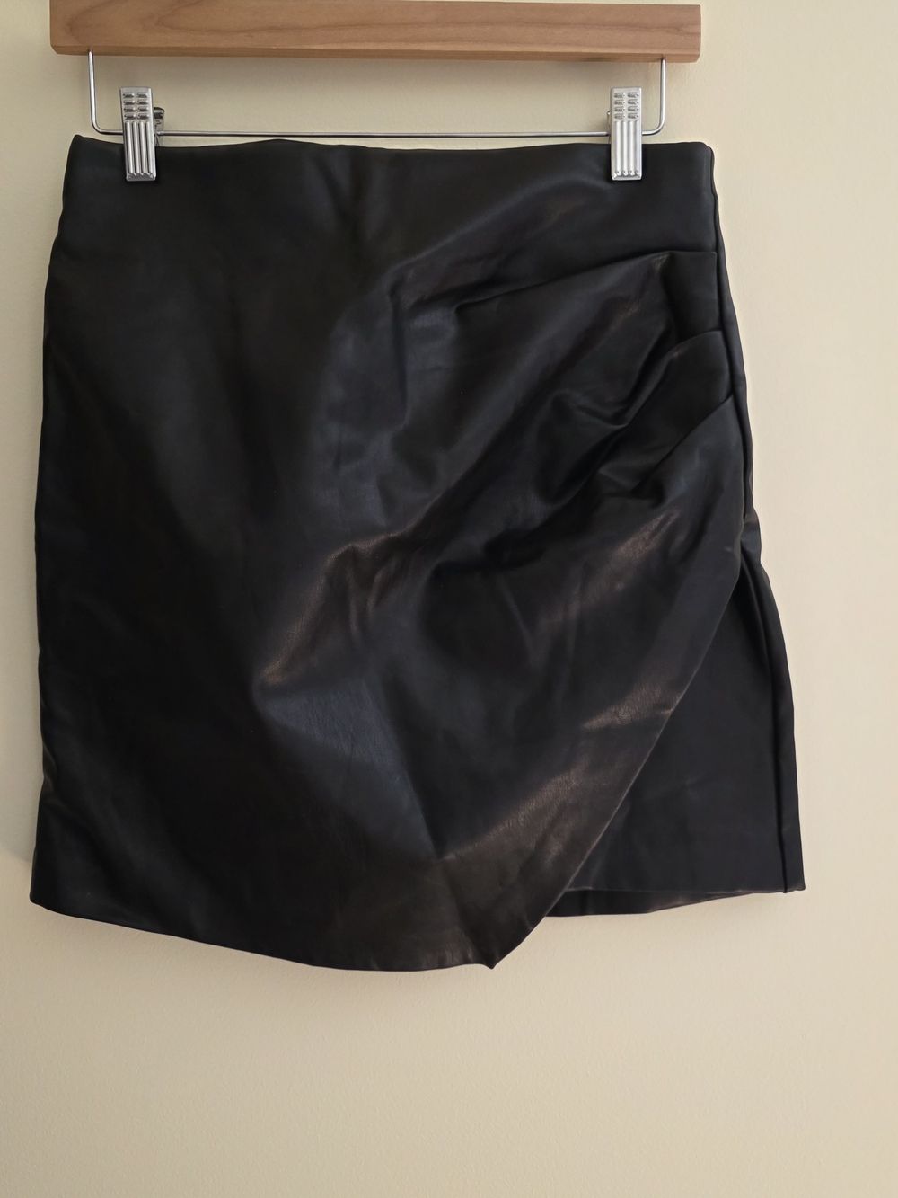 Dynamite Black Faux Leather Wrap-Style Mini Skirt